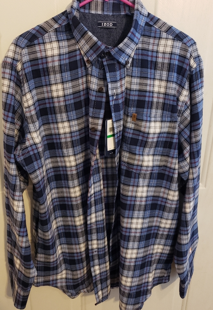 Izod Cobalt Plaid Long Sleeve Flannel Shirt